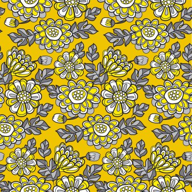 Sarı dekoratif yaz çiçek Güz seamless modeli. siyah ve