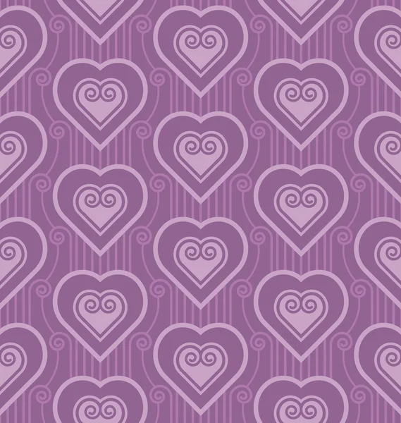 Violet vector pattern with heart in art deco style. seamless mot — Stock vektor