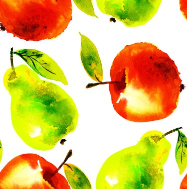 Suluboya elma ve armut meyve illüstrasyon. narenciye doğal ha