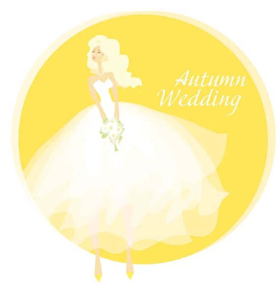 Bride wedding dress concept vector illustration. fall yellow cel — Stock Vector