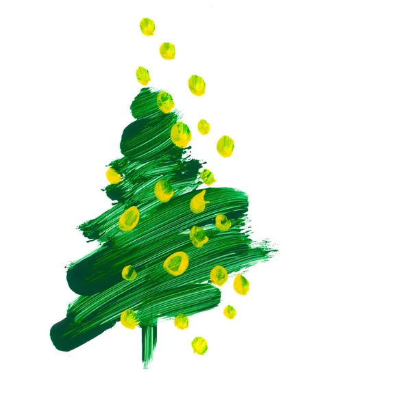 브러시 스트로크 녹색 크리스마스 트리입니다. 오일 페인트 손으로 그린된 일러스트레이션 — 스톡 사진