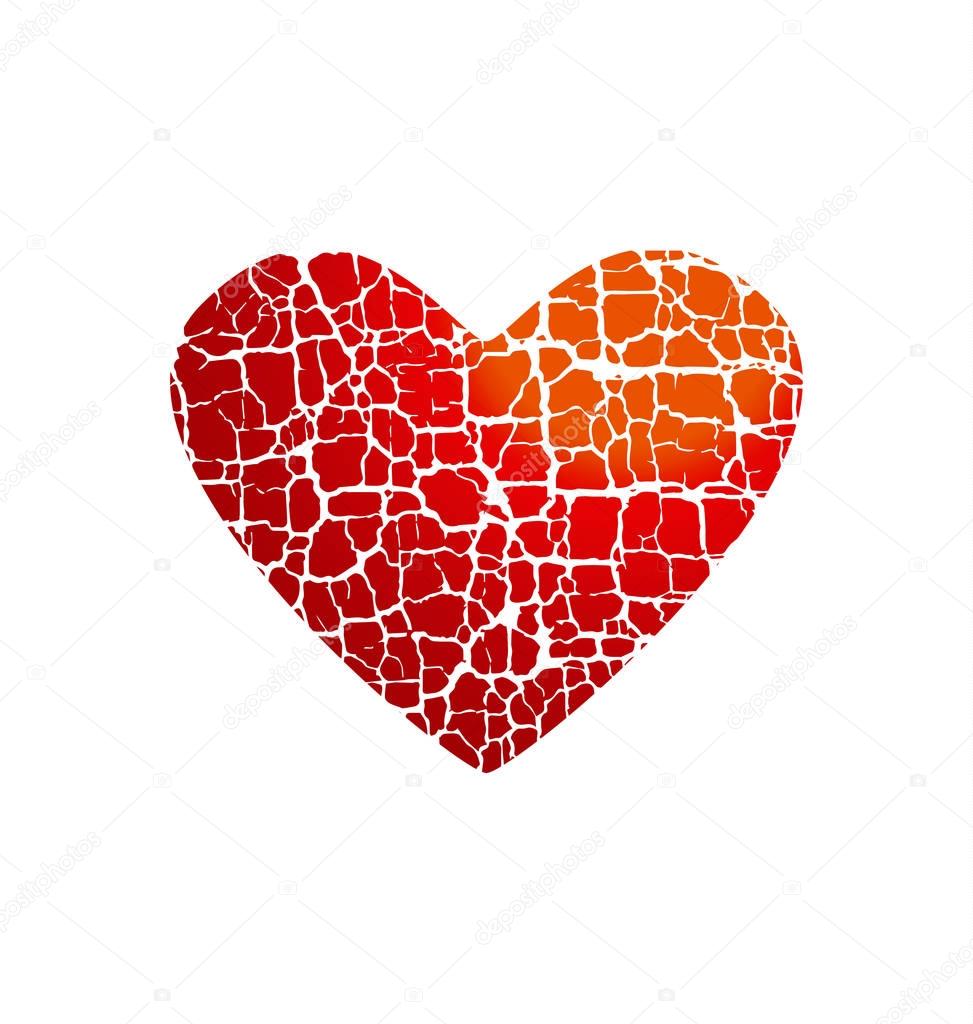 Love icon concept. abstract broken heart symbol. red hot love passion icon. concept vector illustration for poster or cover. cracelure texture pattern in heart shape