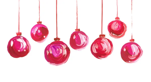 크리스마스 전구 설정합니다. 색상 손으로 그린 크리스마스 트리 용 유리 거품 — 스톡 사진