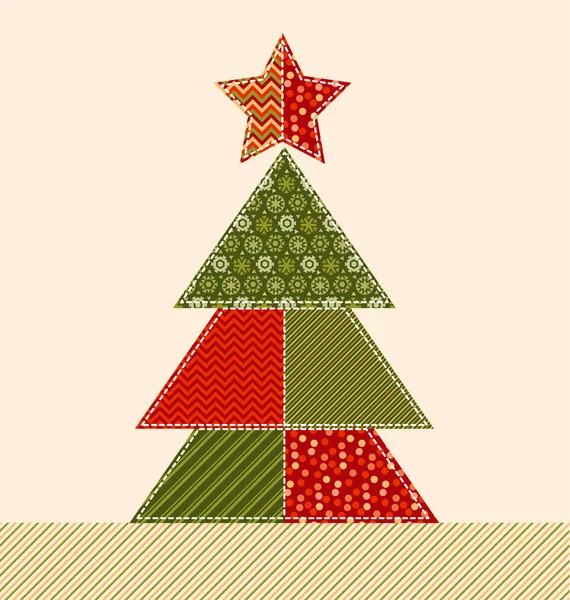 Ornamento tradizionale patchwork albero di Natale illustrazione. accogliente Chri — Vettoriale Stock