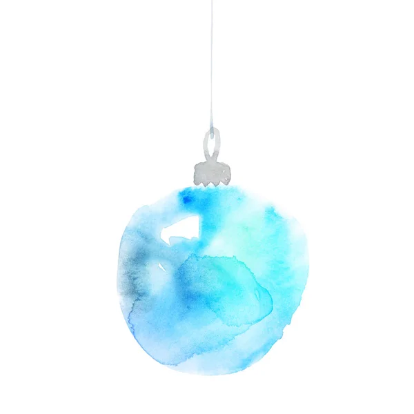 Decorazioni di Natale blu acquerello illustrazione. Dipinto a mano — Foto Stock