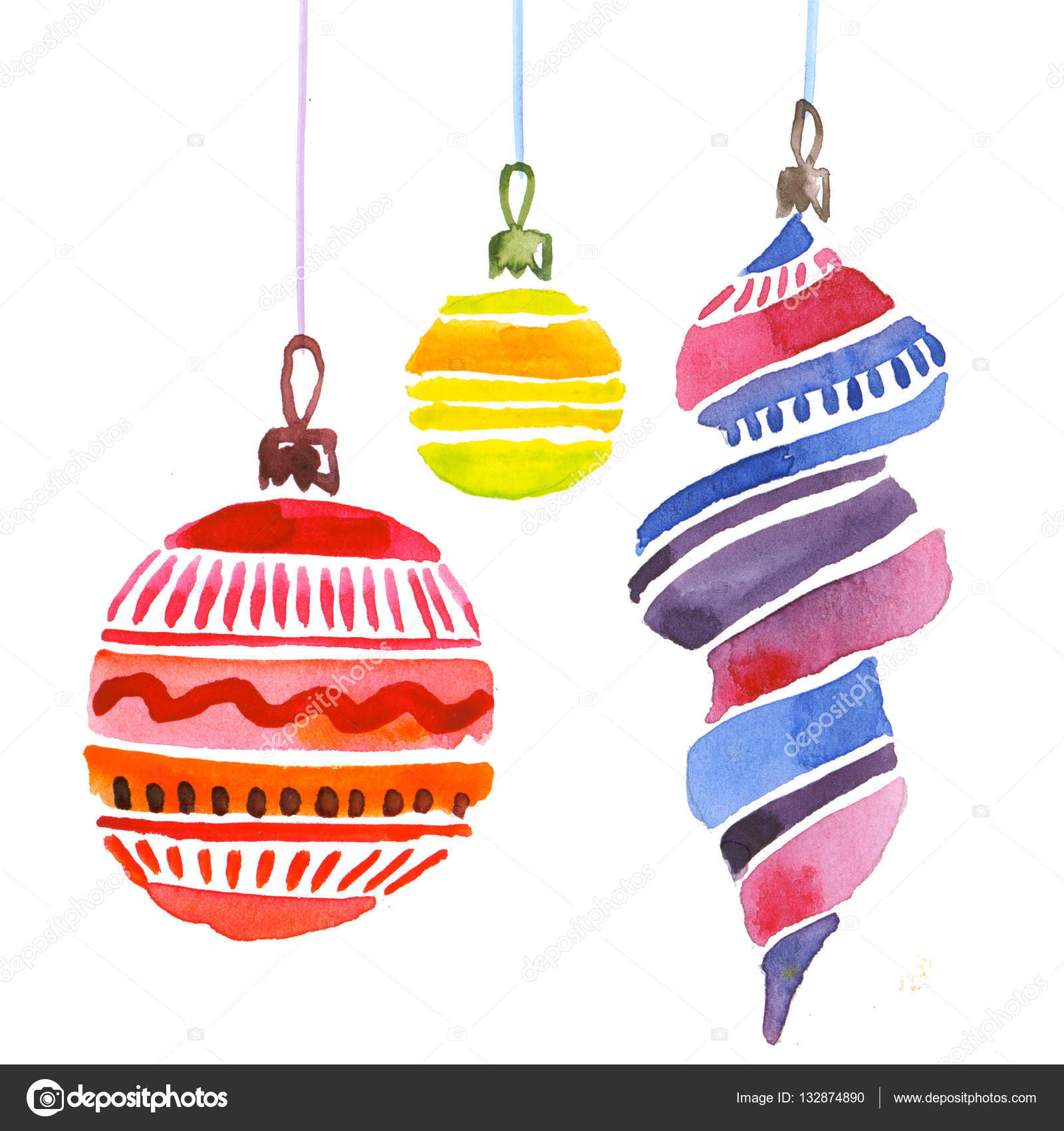 Ornamento di Natale disegnato a mano Dipinto a mano bolle festivo elegante arredamento Insieme di elemento di disegno di carina semplice albero di Natale