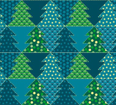 Noel ağacı mavi renk arka plan patchwork tarzı