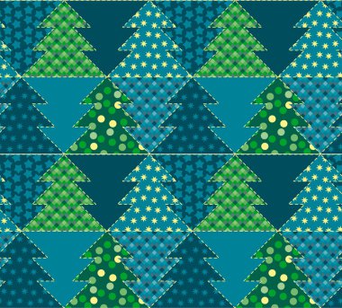 Noel ağacı mavi renk arka plan patchwork tarzı