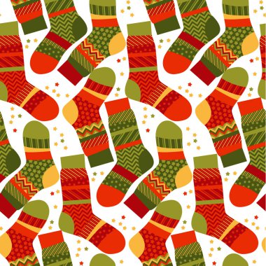 Noel çizgili çorap patchwork tarzı. Xmas seemless vektör