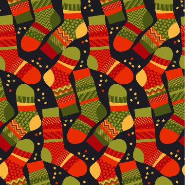Noel çizgili çorap patchwork tarzı. Xmas seemless vektör