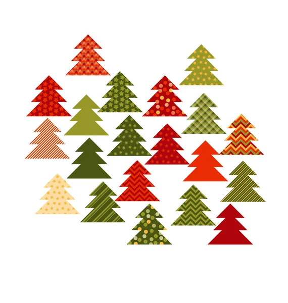 Karácsonyfa stílusú patchwork. Fenyő fa mintás vektor Ilus — Stock Vector