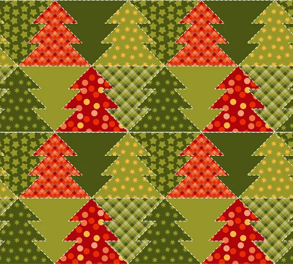 Weihnachtsbaum grüne Farbe abstrakter Hintergrund im Patchwork-Stil — Stockvektor