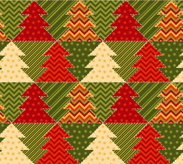 Christmas tree green and red color abstract background in patchw — Stock Vector