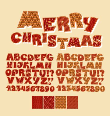 Noel patchwork stil abc yazı tipi. Alfabe sembol Xmas için ayarla