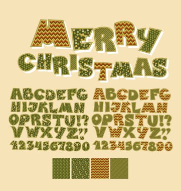 Noel patchwork stil abc yazı tipi. Alfabe sembol Xmas için ayarla