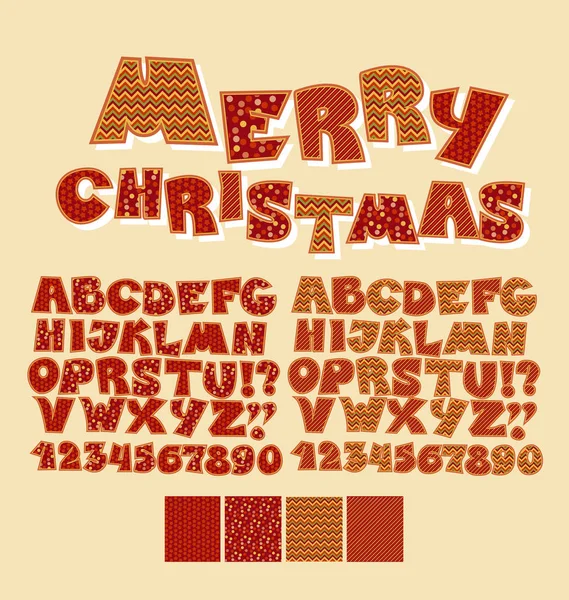 Weihnachten Patchwork-Stil Abc-Schrift. Alphabet-Symbolset für Weihnachten — Stockvektor