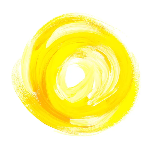 Oil paint abstract yellow sun. acrylic brush stroke in circle. h — Stock Photo, Image