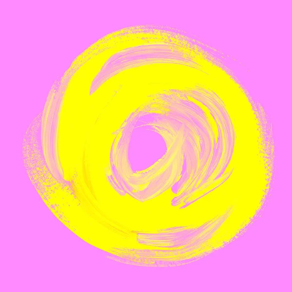 Olejová malba abstraktní žluté slunce. akrylové štětce v kruhu. h — Stock fotografie