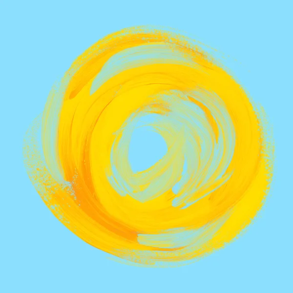 Цвет фона ручной работы желтое солнце на голубом небе. масляная краска абста — стоковое фото
