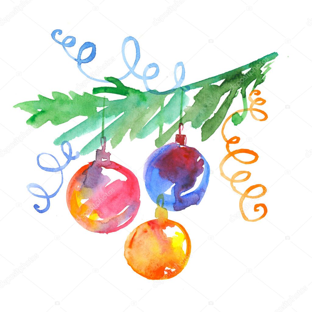 bauble with christmas tree branch. bubble xmas decoration 