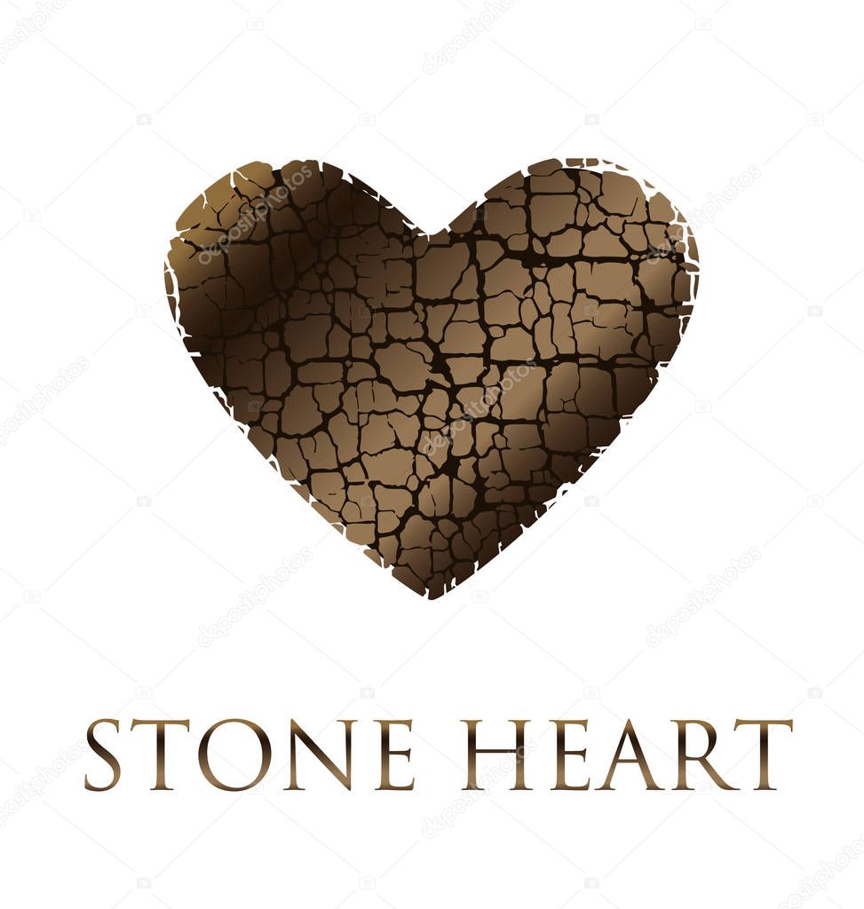 Concept abstract broken heart vector illustration. modern style stone love icon. loving symbol simple image. dry broken to pieces heart shape texture