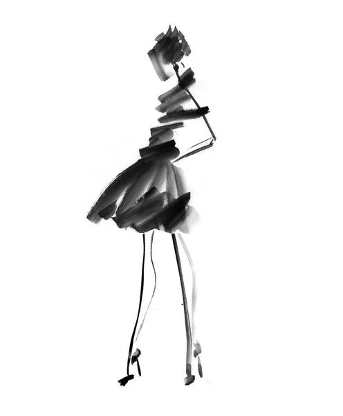 Esquisse de mode dessinée à la main en noir et blanc. femme ou fille décorat — Photo