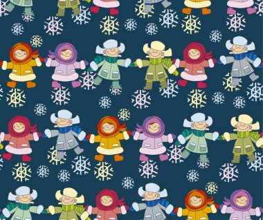 Kar kavramı oynayan kız ve erkek. İçin seamless modeli