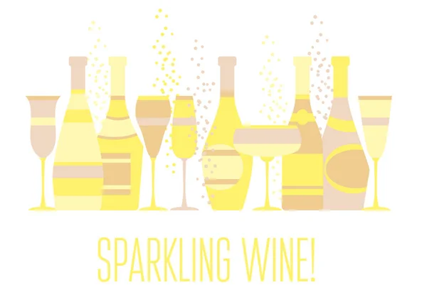 スパーク リング ワインのグラスとボトルの盛り合わせ。シャンパン コンセプト f — ストックベクタ