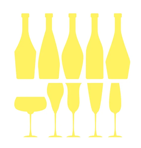 Copos de vinho espumante variados e garrafas. champanhe conceito f — Vetor de Stock