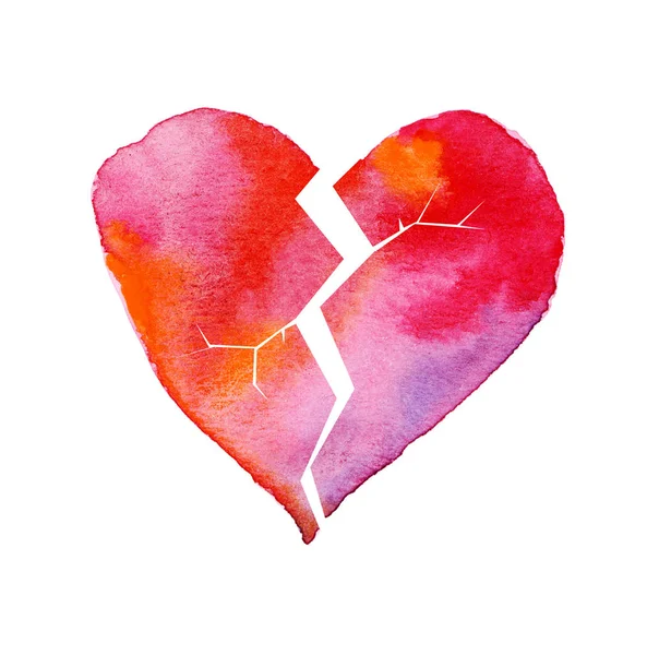 Love hurt concept with artistic watercolor broken heart — стоковое фото