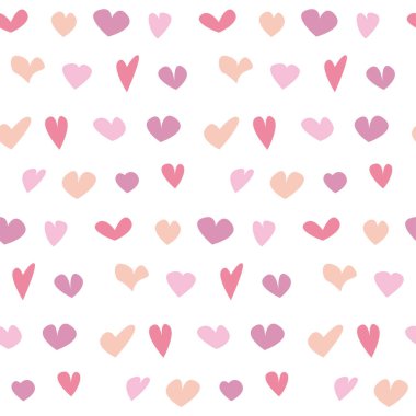 Sevgililer sorunsuz polka noktalı desene el ile çeşitli kalpler çizilmiş. basit sevimli kalp şekli yinelenebilir motifi kumaş, ambalaj kağıdı, arka plan için
