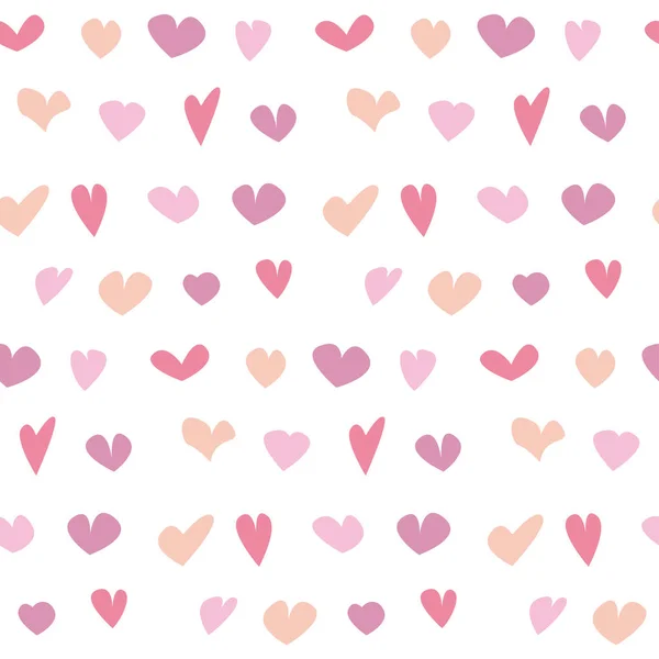 Motivo a pois senza cuciture San Valentino con cuori assortiti disegnati a mano. semplice motivo ripetibile a forma di cuore carino per tessuto, carta da imballaggio, sfondo — Vettoriale Stock