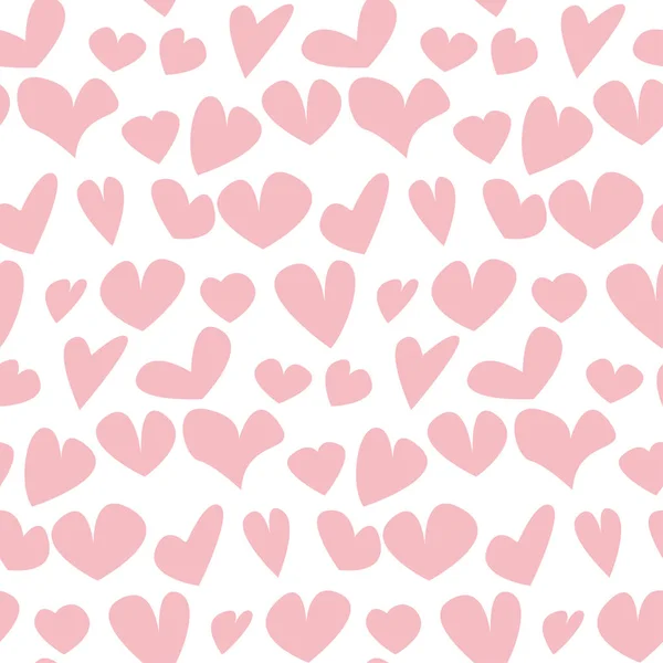 Валентина бесшовная бледная горошек рисунок с нарисованными вручную разнообразными сердцами. простая милая форма сердца повторяемый мотив для ткани, оберточной бумаги, фона — стоковый вектор
