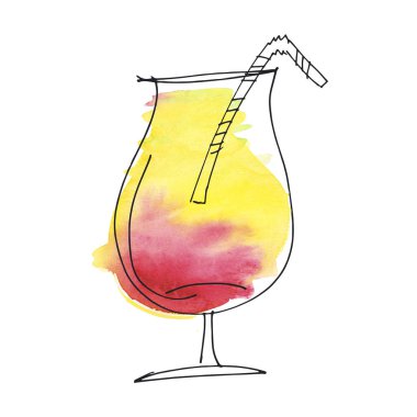  günbatımı renkleri tropikal egzotik kokteyl. çizilmiş watercolo el