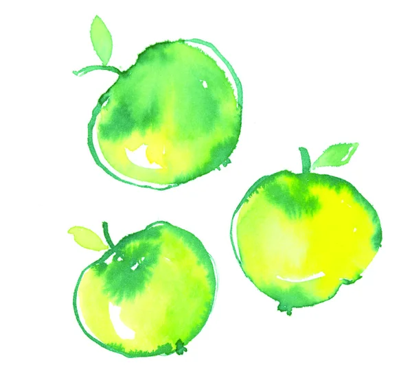 Pop-Farbe drei kleine Äpfel in dekorativen einfachen Aquarell st — Stockfoto
