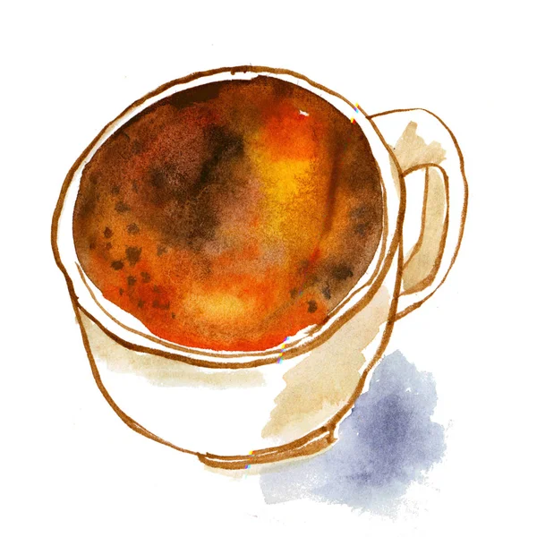 손으로 그린 커피 큰 화이트 커피 컵. 카푸치노 절연 wate — 스톡 사진