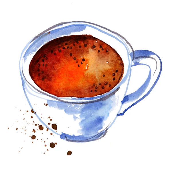 Mão desenhado café grande xícara de café branco. cappuccino isolado — Fotografia de Stock