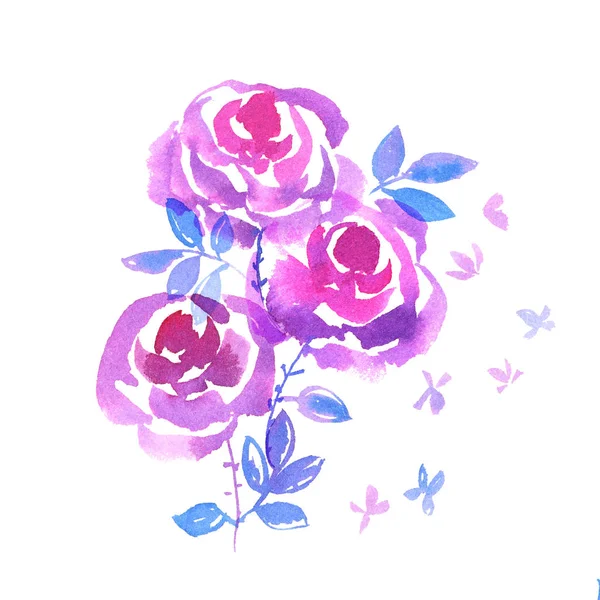 Decorative pink rose hand drawn watercolor illustration. — Stock Photo, Image