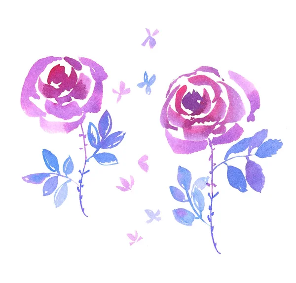 装饰粉红色玫瑰手绘水彩插图. — 图库照片