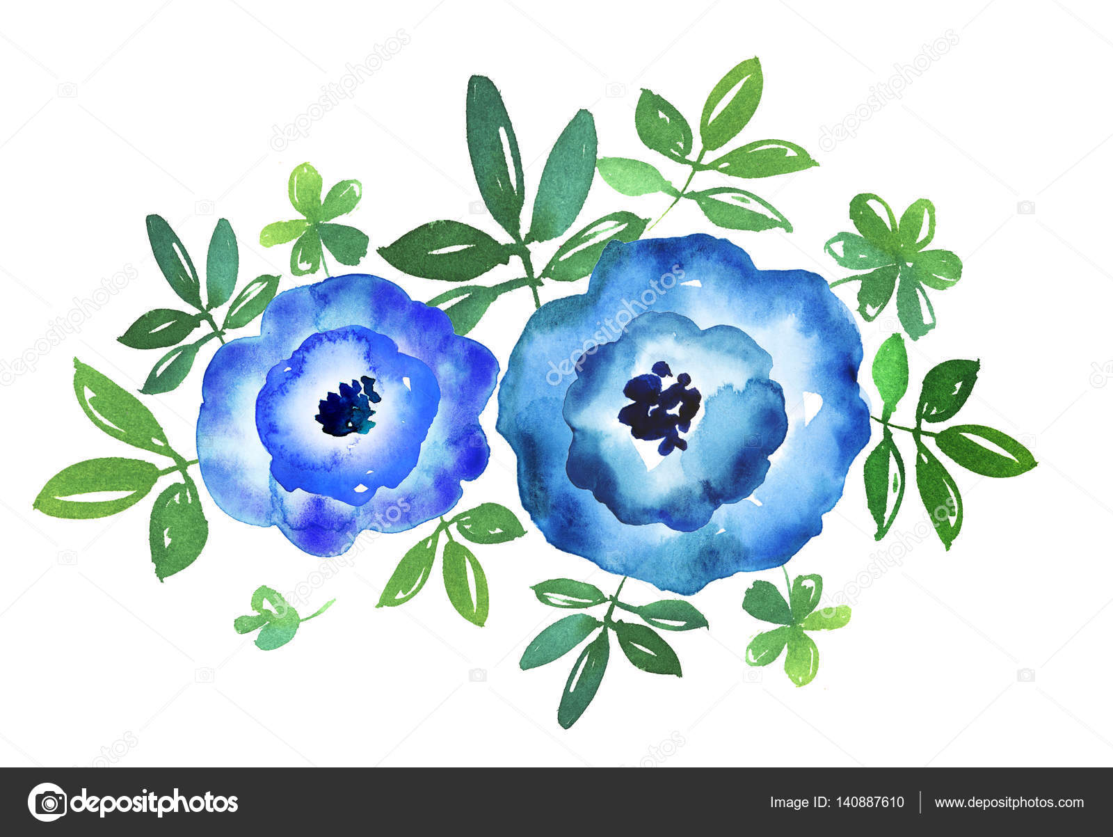 シンプルな青い花の手には 水彩のイラストが描かれました シンプルです ストック写真 C Galyna