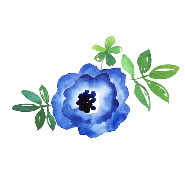 Elegante blaue Blume handgezeichnete Aquarell-Illustration. einfaches i — Stockfoto