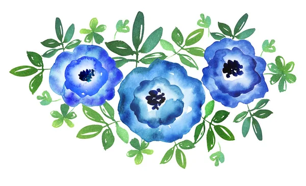 Simple blue flower hand drawn watercolor illustration. simple is — Stock Photo, Image