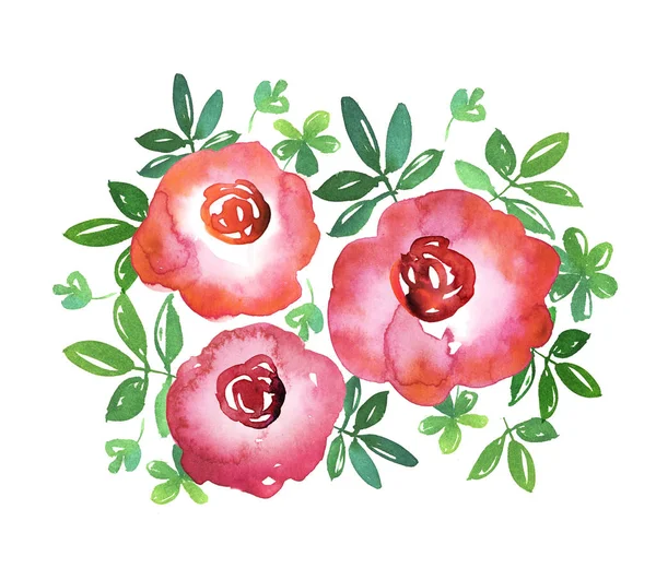 Einfache rote Blume handgezeichnete Aquarell-Illustration. Einfaches Iso — Stockfoto