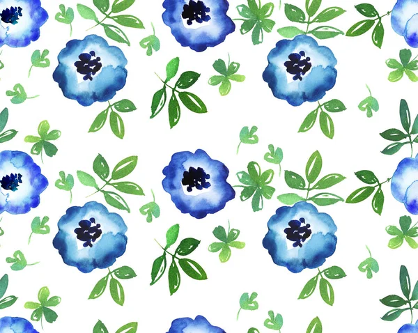 Синя квіткова рука намальована акварельна ілюстрація для фону — стокове фото