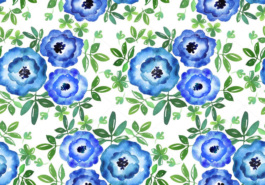 blue flower hand drawn watercolor illustration for background an