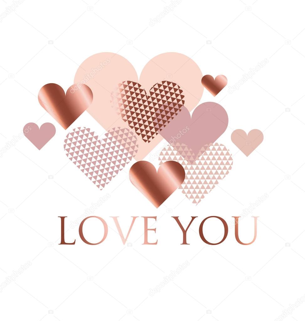 Pink and White geometry Hearts Vector Illustration. Valentines D