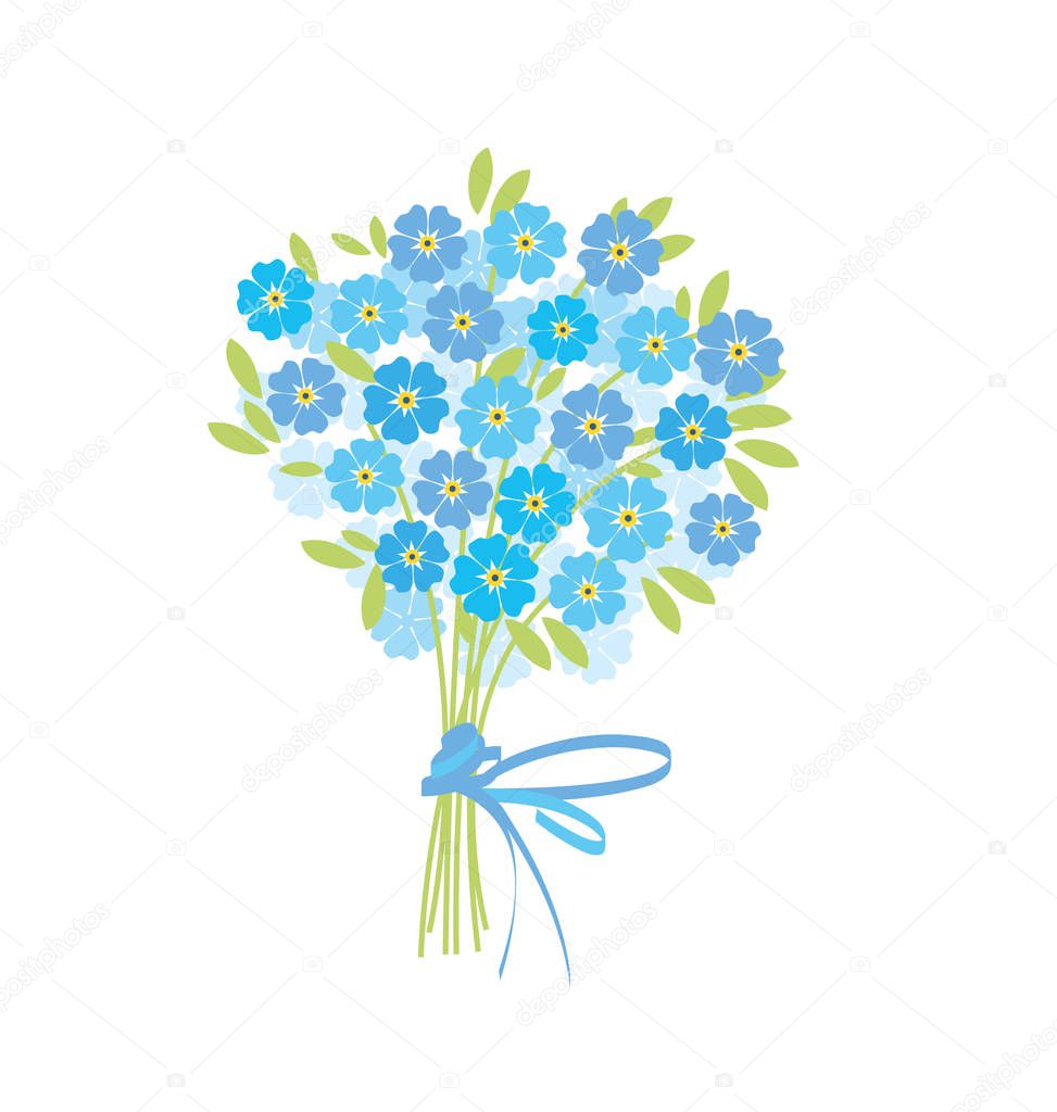 blue tender forget-me-not  flowers in retro style. elegant naive