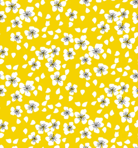 Sakura blossom sömlösa mönster på solig gul bakgrund. — Stock vektor