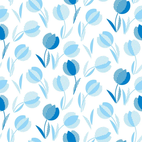 Modèle sans couture de fleur de tulipe de style holland bleu. géométr moderne — Image vectorielle