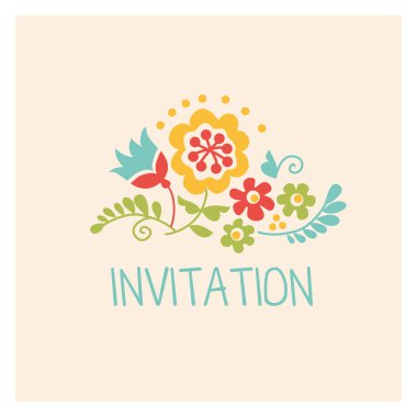 Pastel renkli retro tarzı çiçek. Çiçek halk tarzı basit de